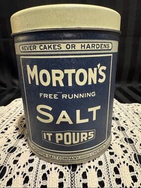Vintage Morton's Salt Metal Can - Blue and Cream Made in the U.S.A.